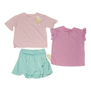 Cat & Jack Pink and Purple Tees with Aqua Skirt Set Girls Size L(10-12)